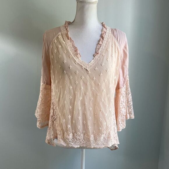 Hazel Sheer Peach Hi-Lo Blouse - Picture 1 of 6